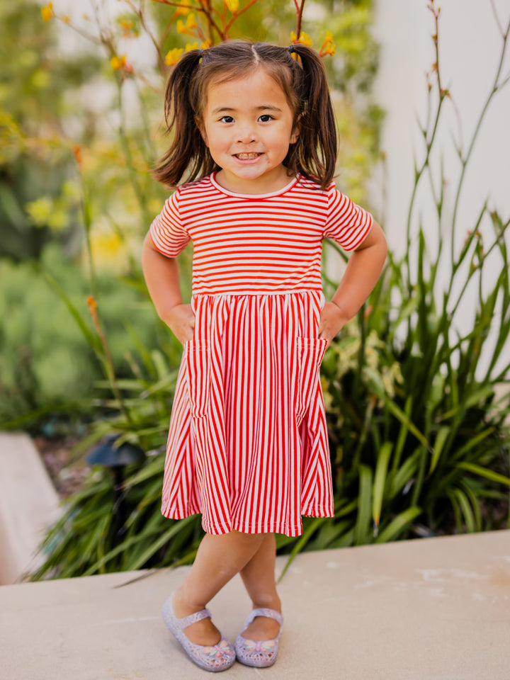 Striped Pocket Little Girls Dress