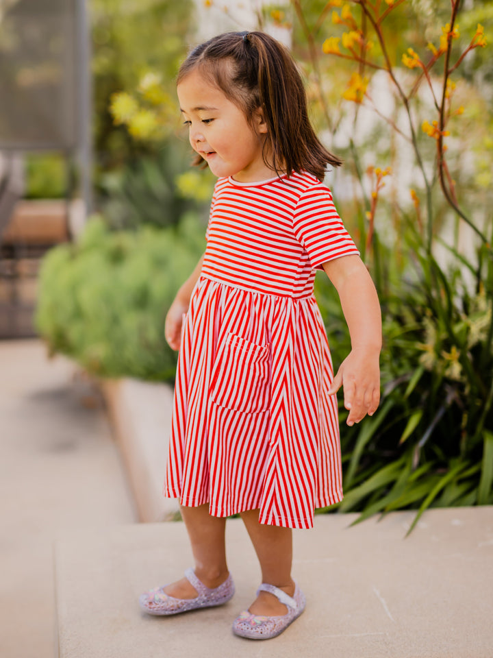 Striped Pocket Little Girls Dress