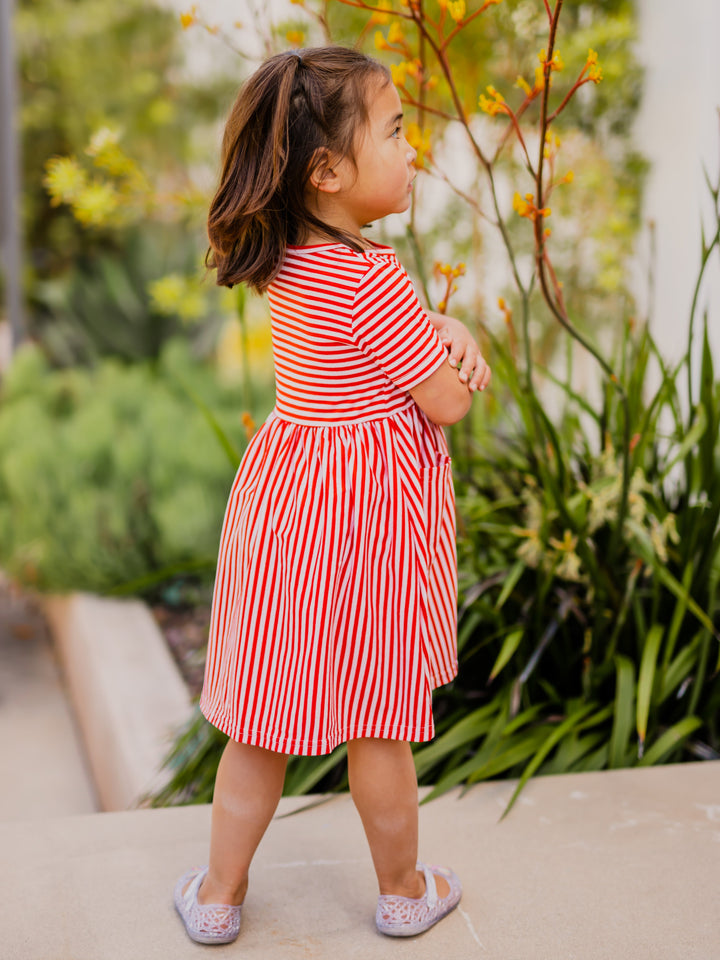 Striped Pocket Little Girls Dress