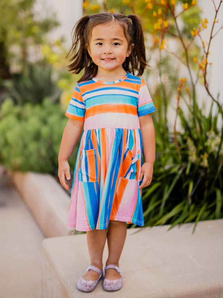 Striped Pocket Little Girls Dress