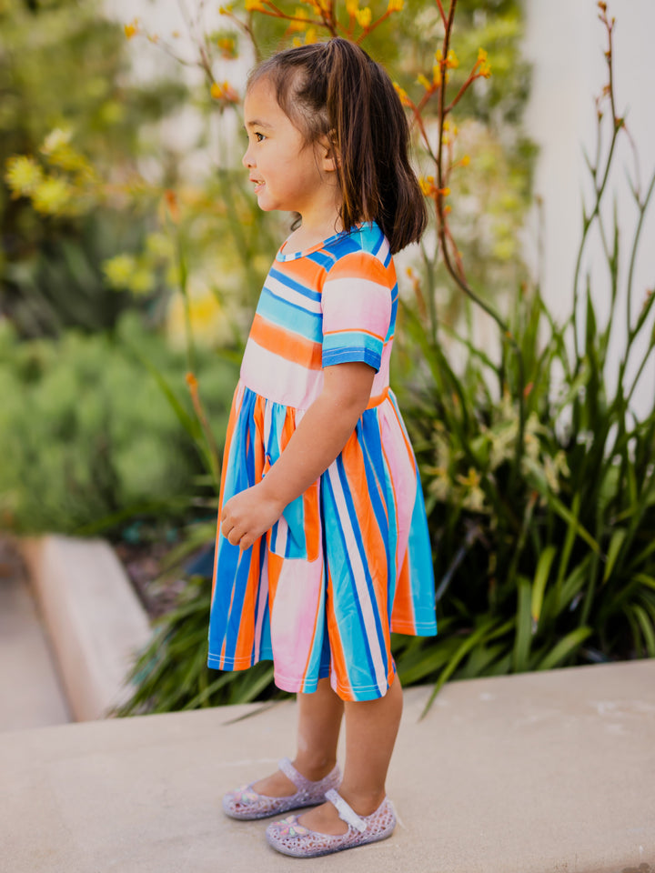 Striped Pocket Little Girls Dress