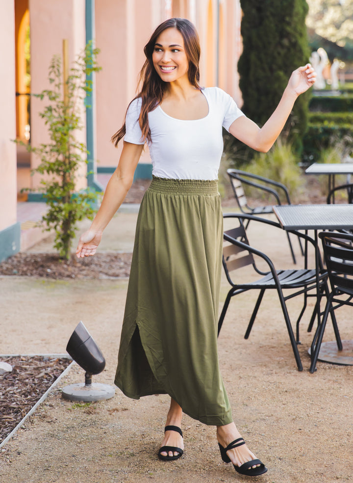 Scoop Hem Ruched Waist Naomi Skirt
