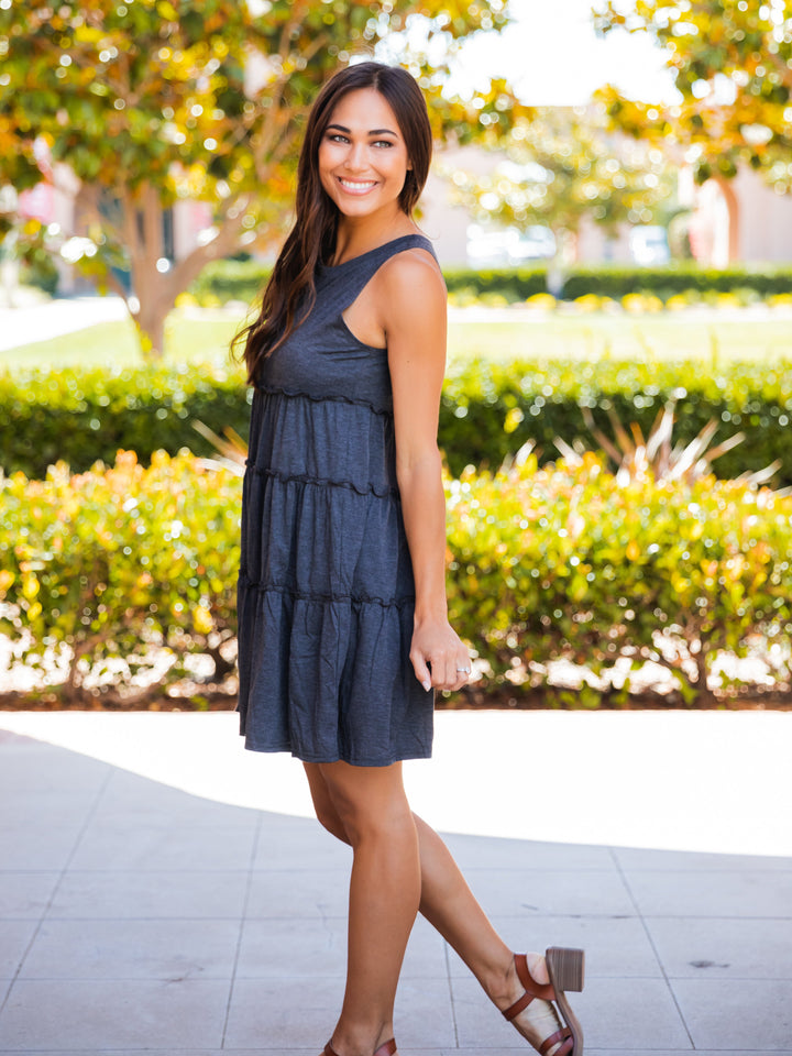 Peplum Ruffle Swing Dress