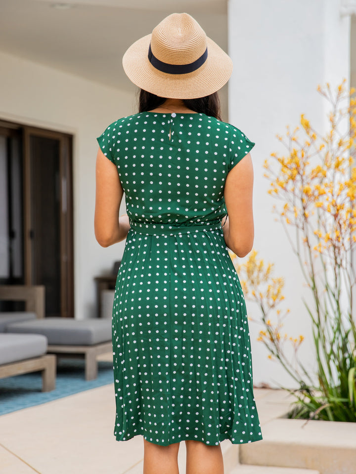 Natasha Polka Dot Pleated Dress