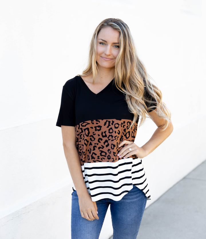 Stripe Leopard Colorblock Taylor Top