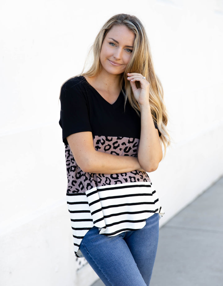 Stripe Leopard Colorblock Taylor Top