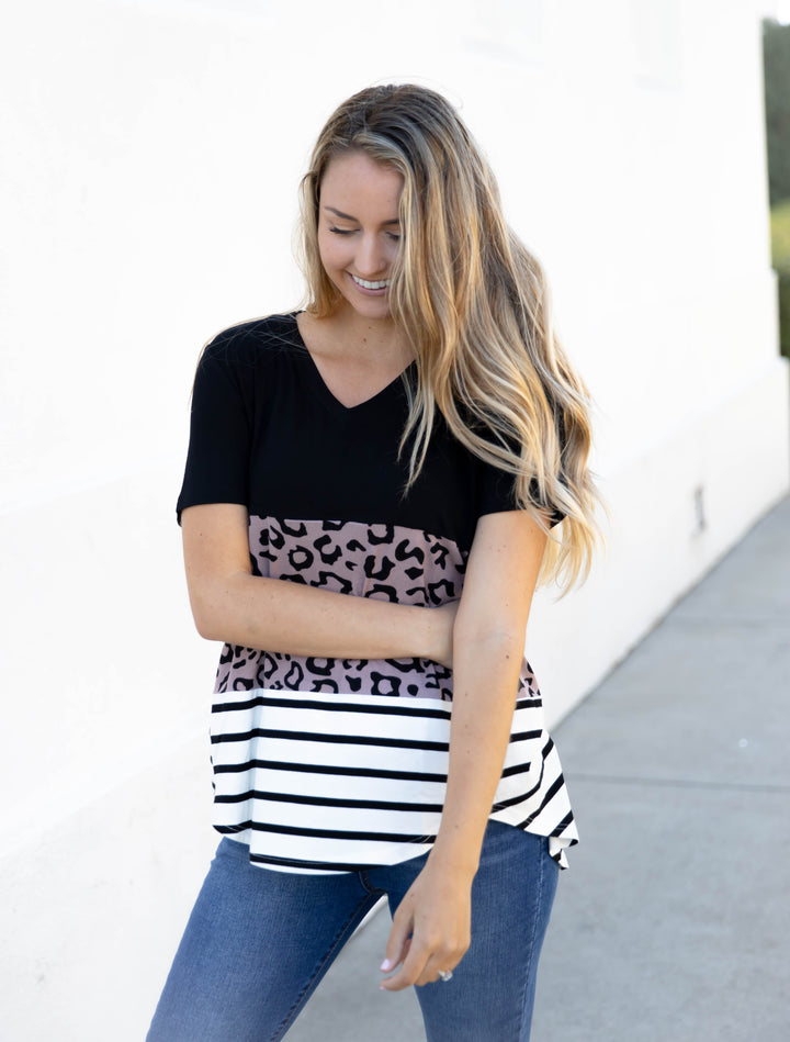 Stripe Leopard Colorblock Taylor Top