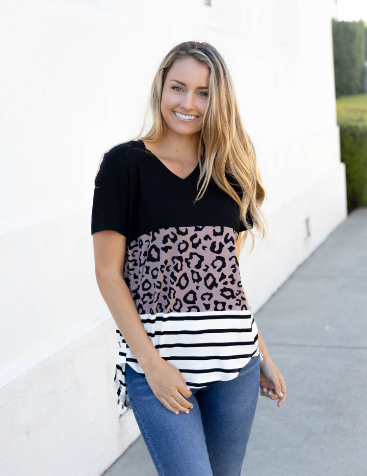 Stripe Leopard Colorblock Taylor Top