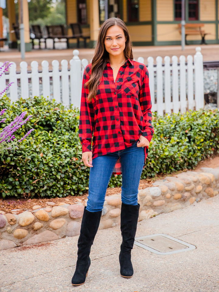 Plaid Hi-Lo Button Tunic