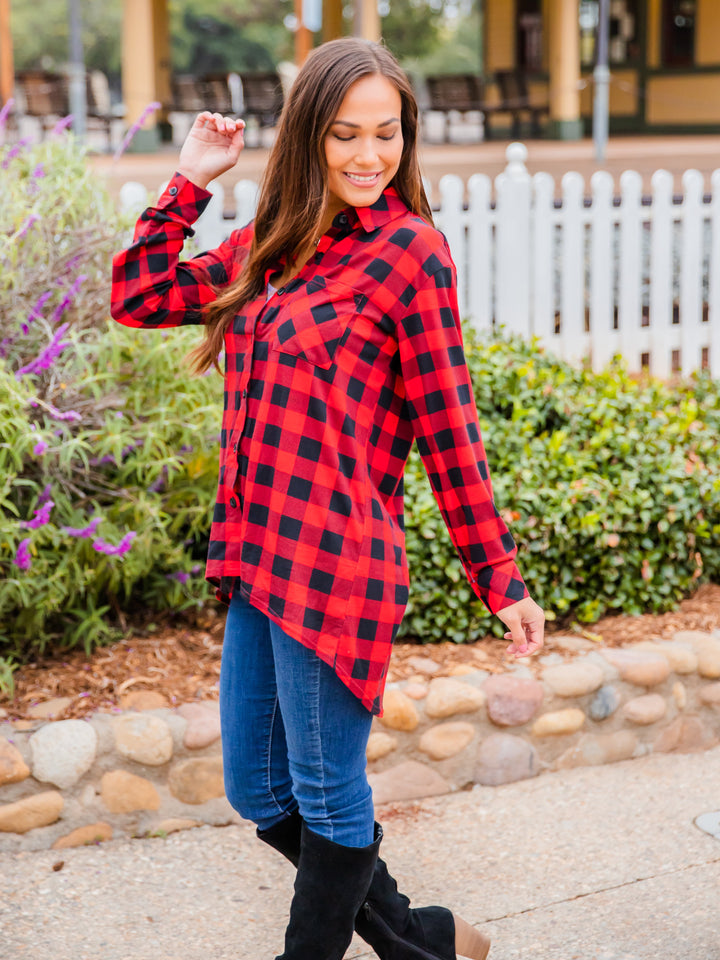 Plaid Hi-Lo Button Tunic