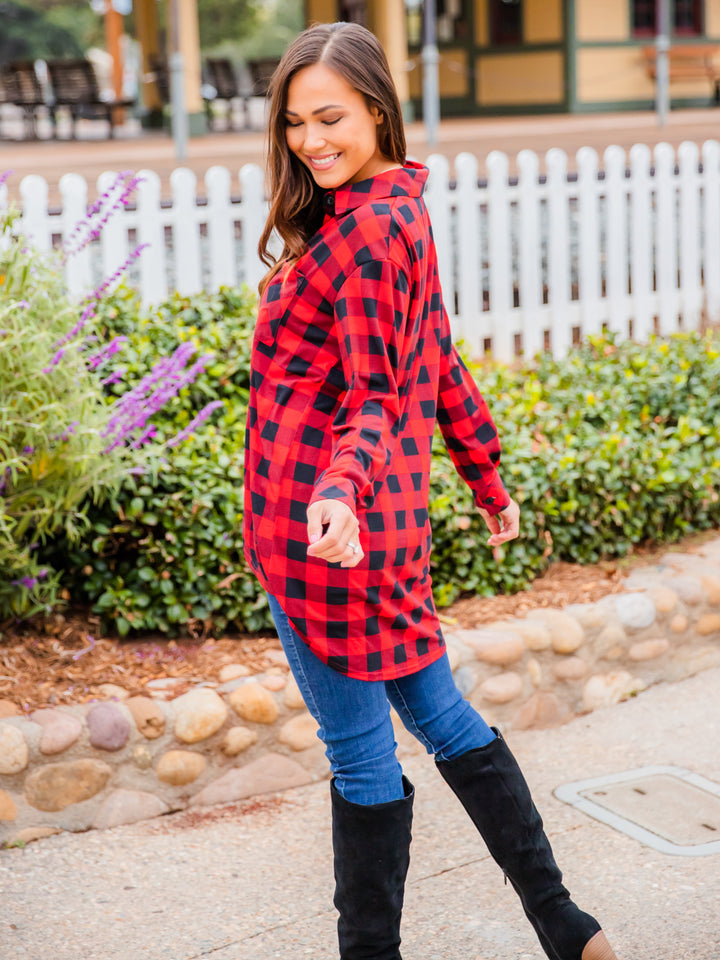 Plaid Hi-Lo Button Tunic