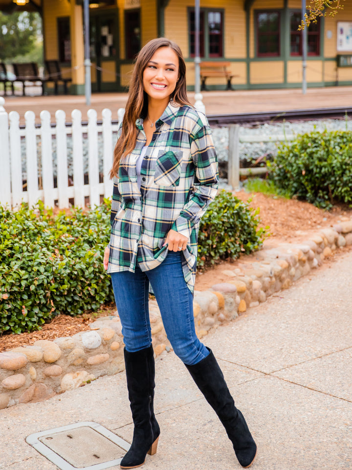 Plaid Hi-Lo Button Tunic