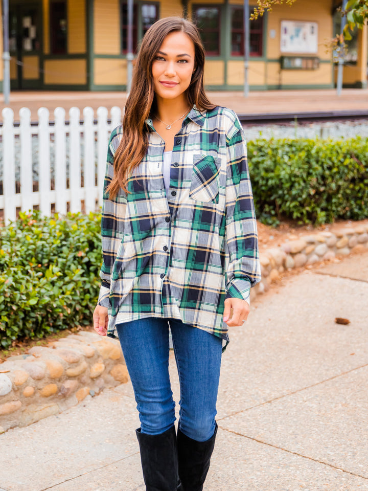 Plaid Hi-Lo Button Tunic