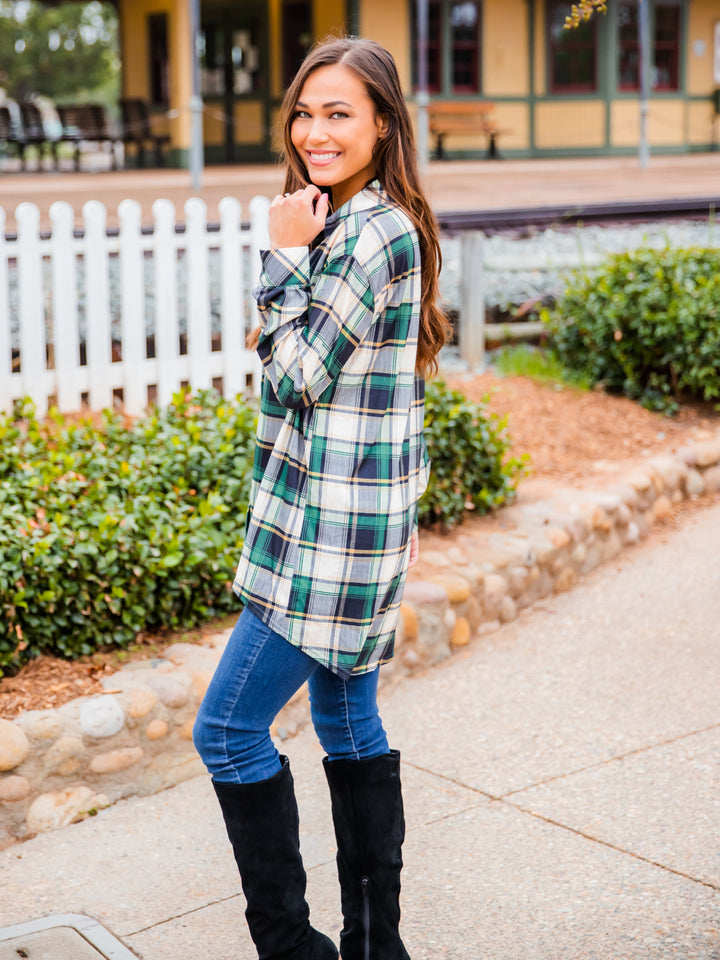 Plaid Hi-Lo Button Tunic