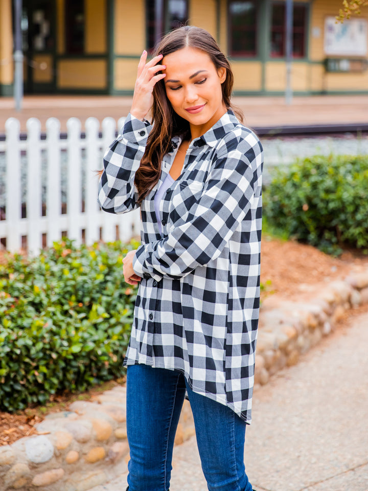 Plaid Hi-Lo Button Tunic