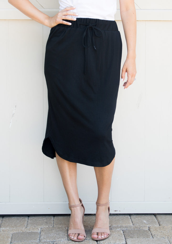 Laidback Midi Skirt - Black - Tickled Teal LLC