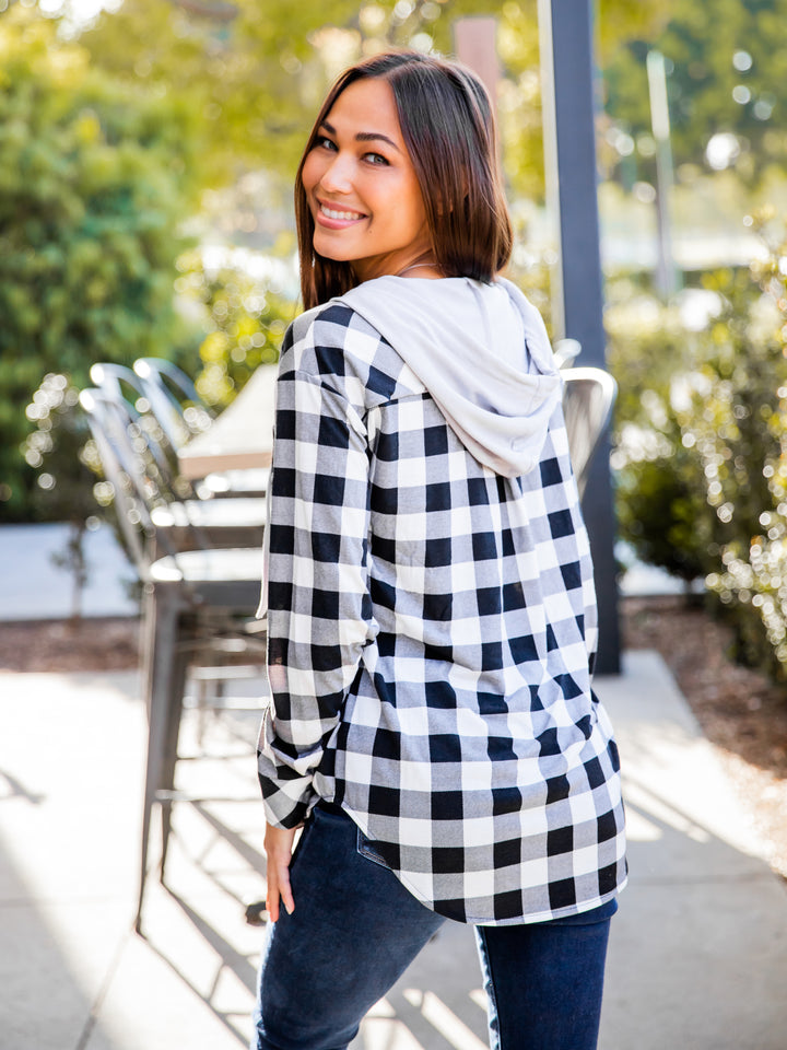 Plaid Gray Hoodie Button Up