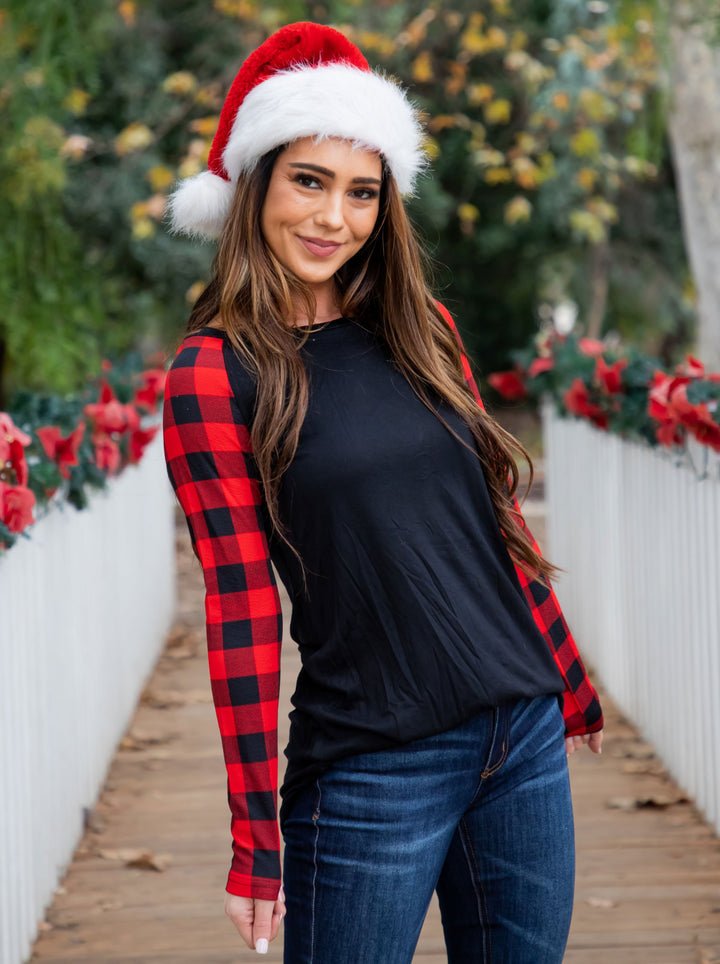 Plaid Sleeve Raglan