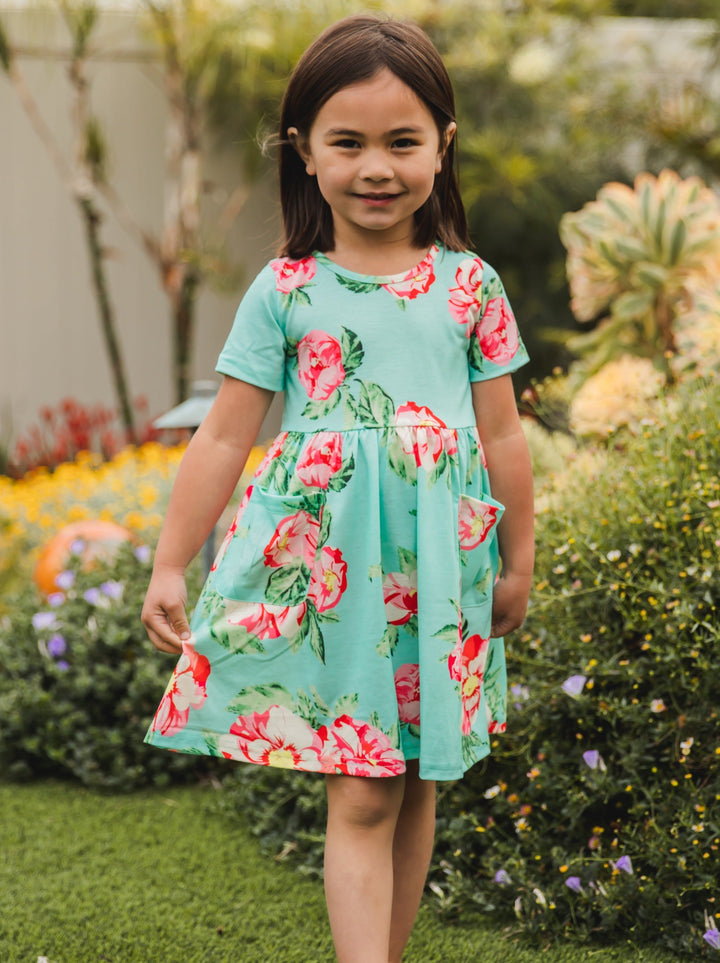 Floral Pocket Little Girls Dress