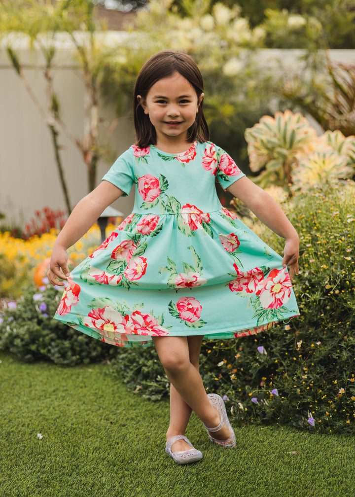 Floral Pocket Little Girls Dress