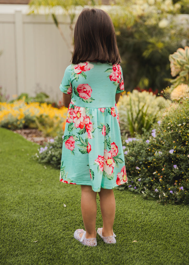 Floral Pocket Little Girls Dress