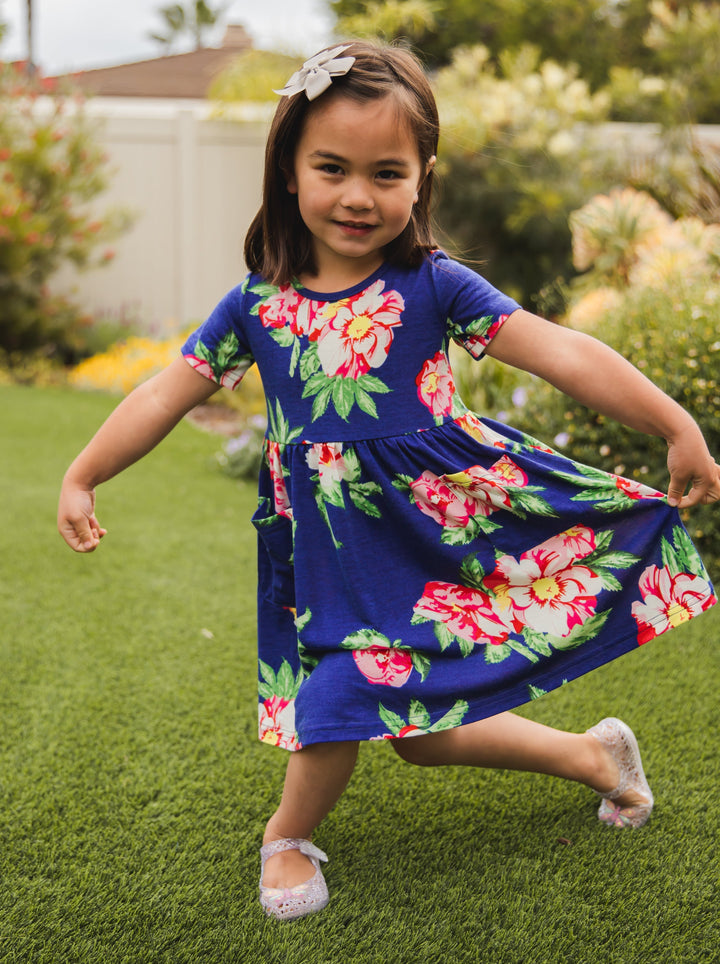 Floral Pocket Little Girls Dress