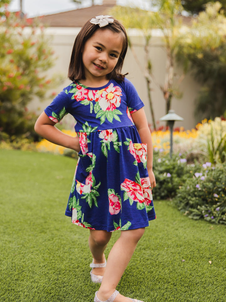 Floral Pocket Little Girls Dress