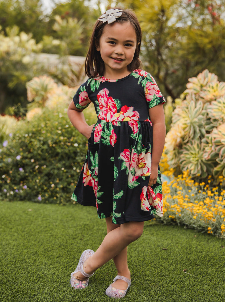 Floral Pocket Little Girls Dress