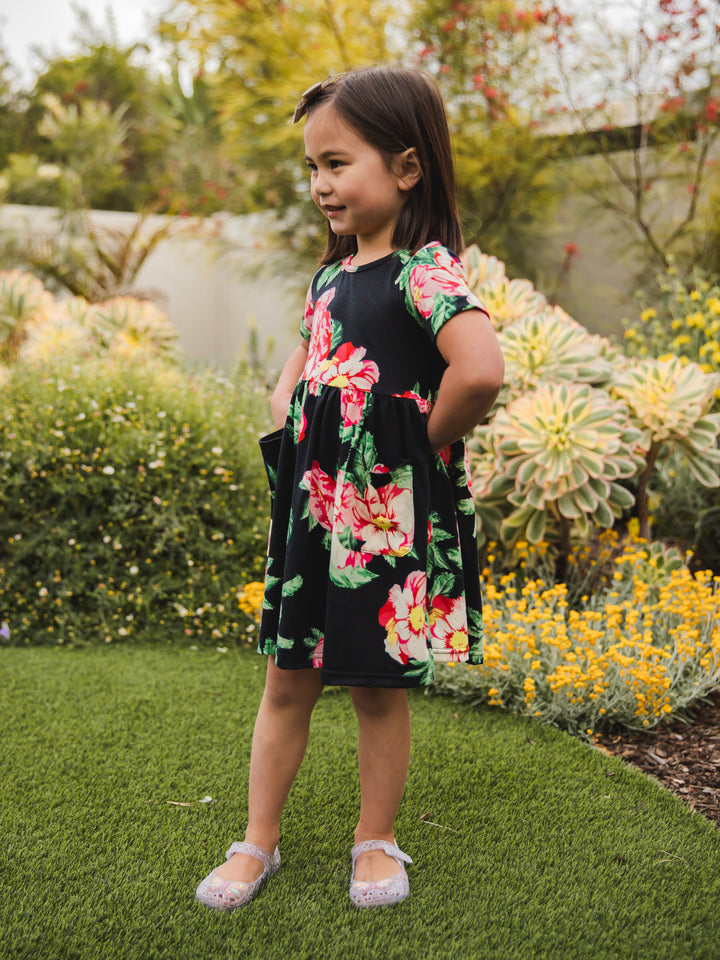 Floral Pocket Little Girls Dress