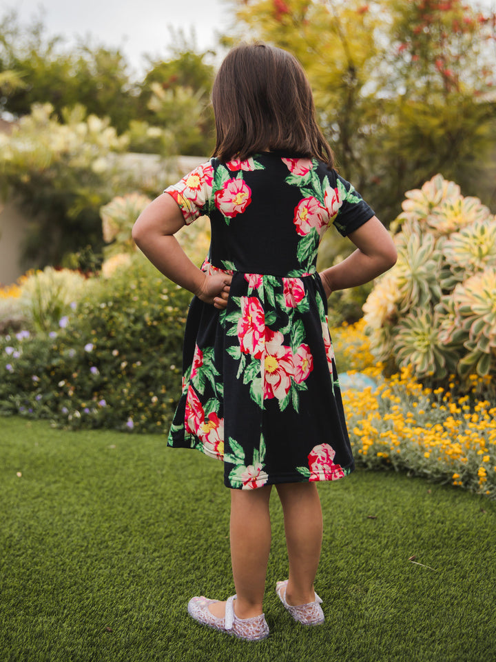 Floral Pocket Little Girls Dress