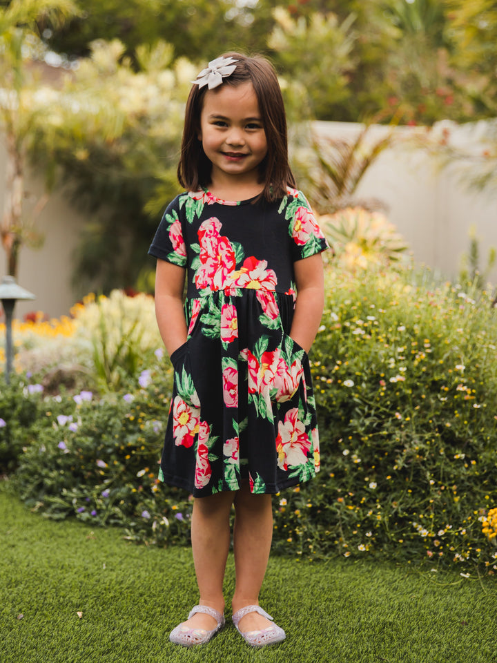 Floral Pocket Little Girls Dress