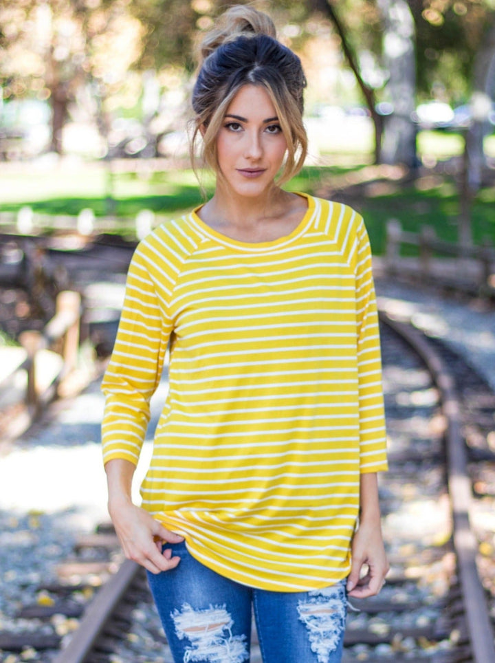 3/4 Sleeve Stripe Top