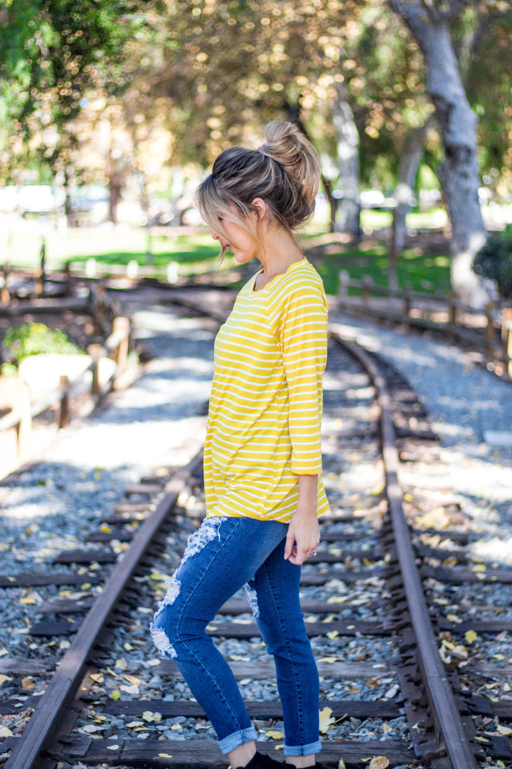 3/4 Sleeve Stripe Top