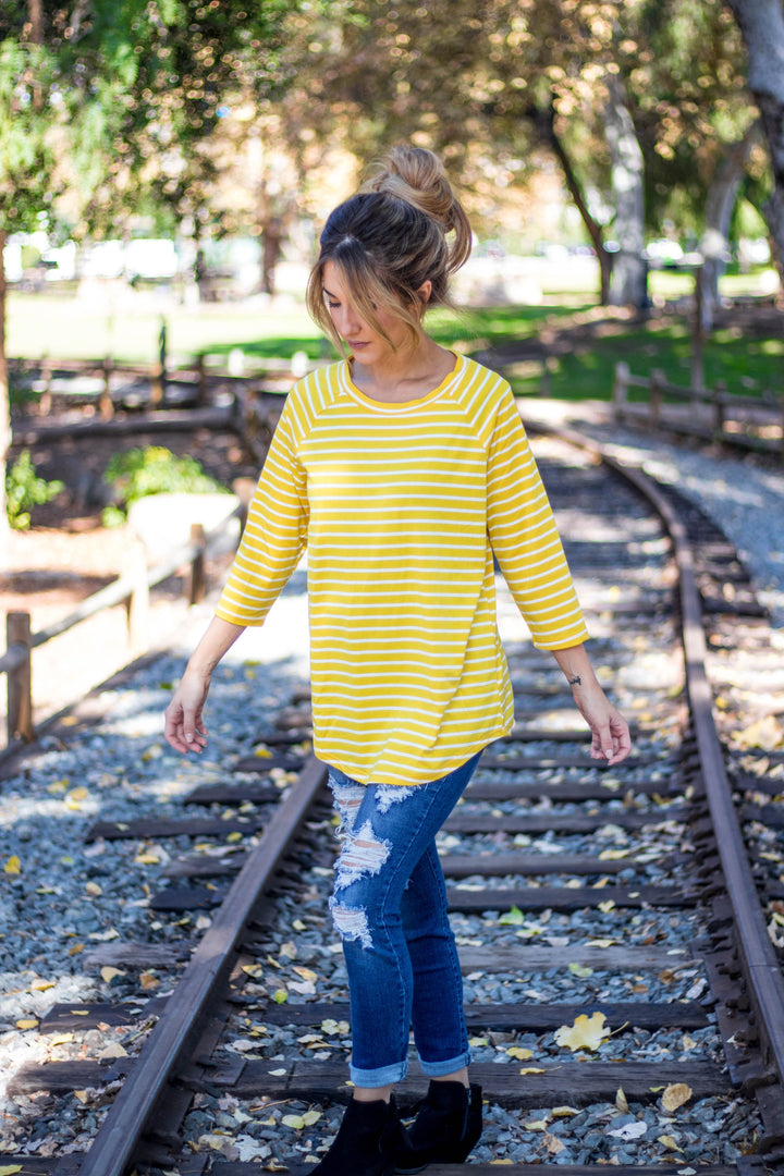 3/4 Sleeve Stripe Top