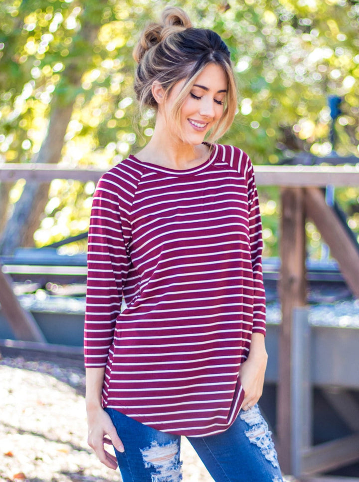 3/4 Sleeve Stripe Top