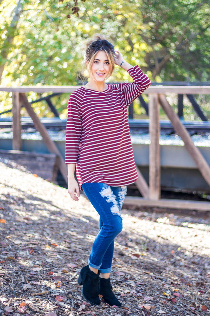 3/4 Sleeve Stripe Top