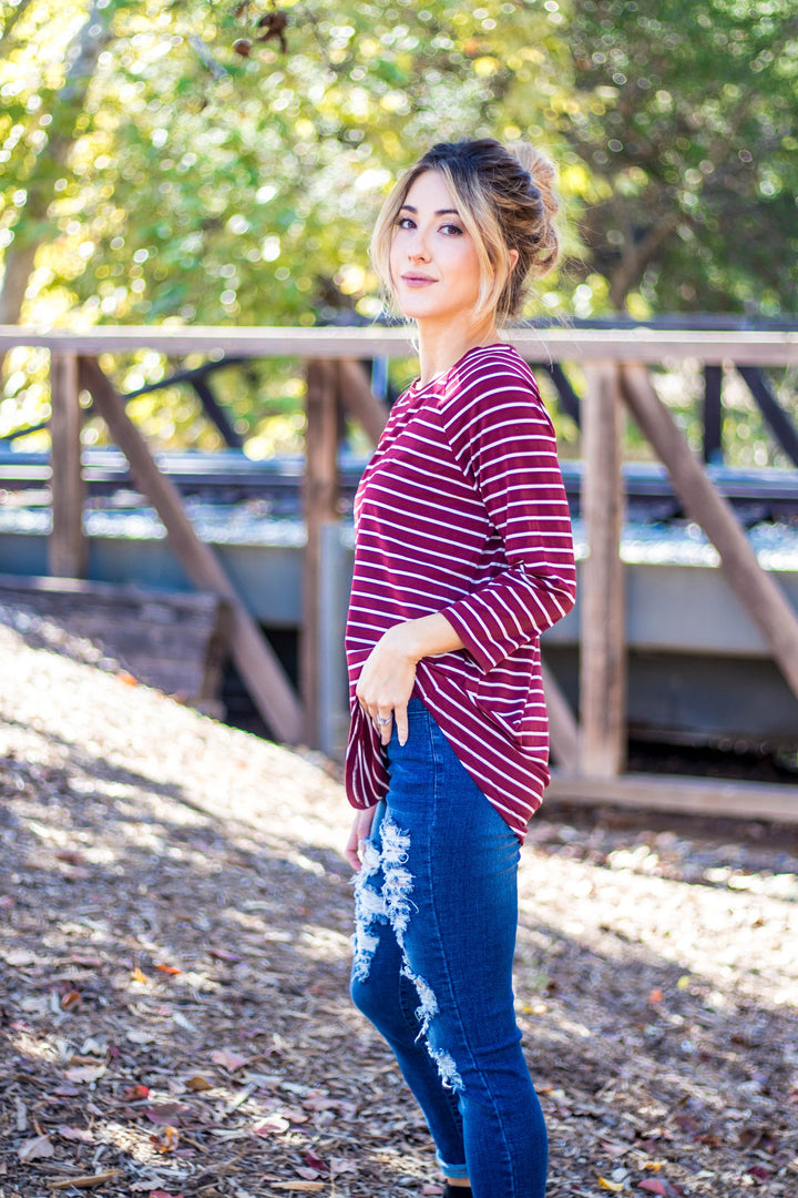 3/4 Sleeve Stripe Top