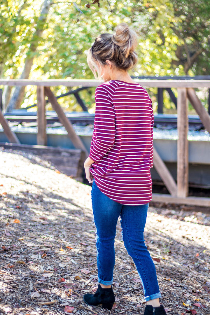 3/4 Sleeve Stripe Top