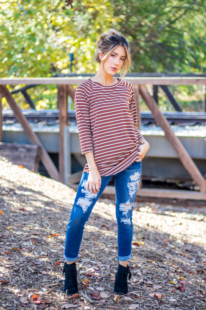 3/4 Sleeve Stripe Top