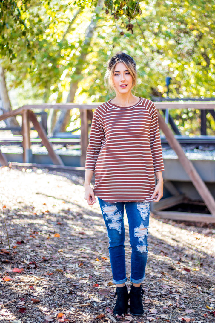 3/4 Sleeve Stripe Top