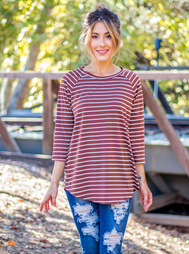 3/4 Sleeve Stripe Top