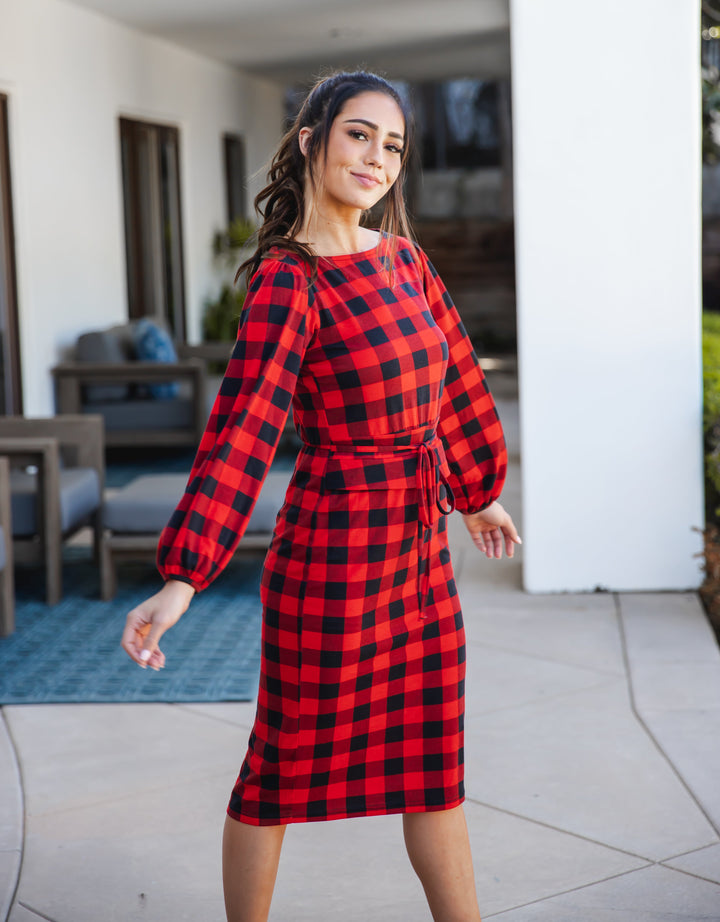 Plaid Tie Waist Levi Dress