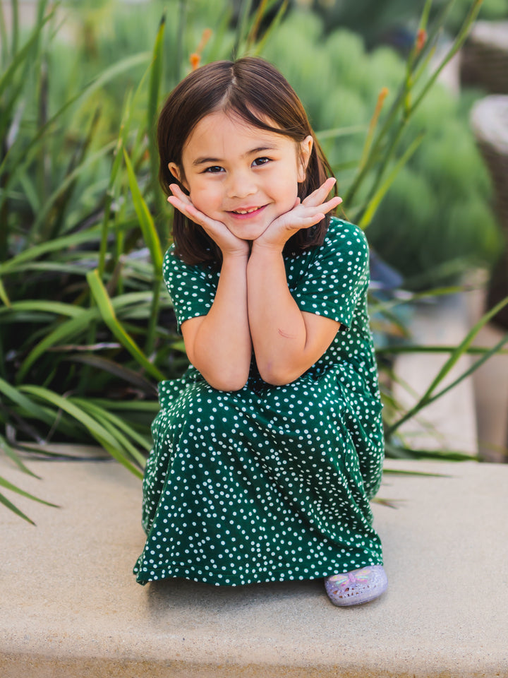 Green Dot Pocket Little Girls Dress