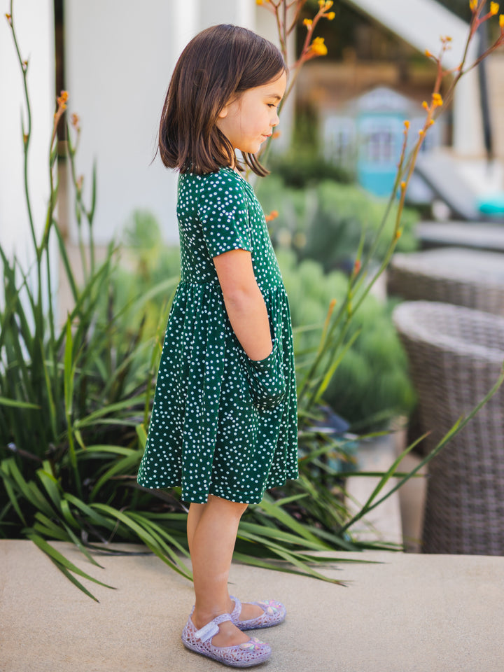 Green Dot Pocket Little Girls Dress