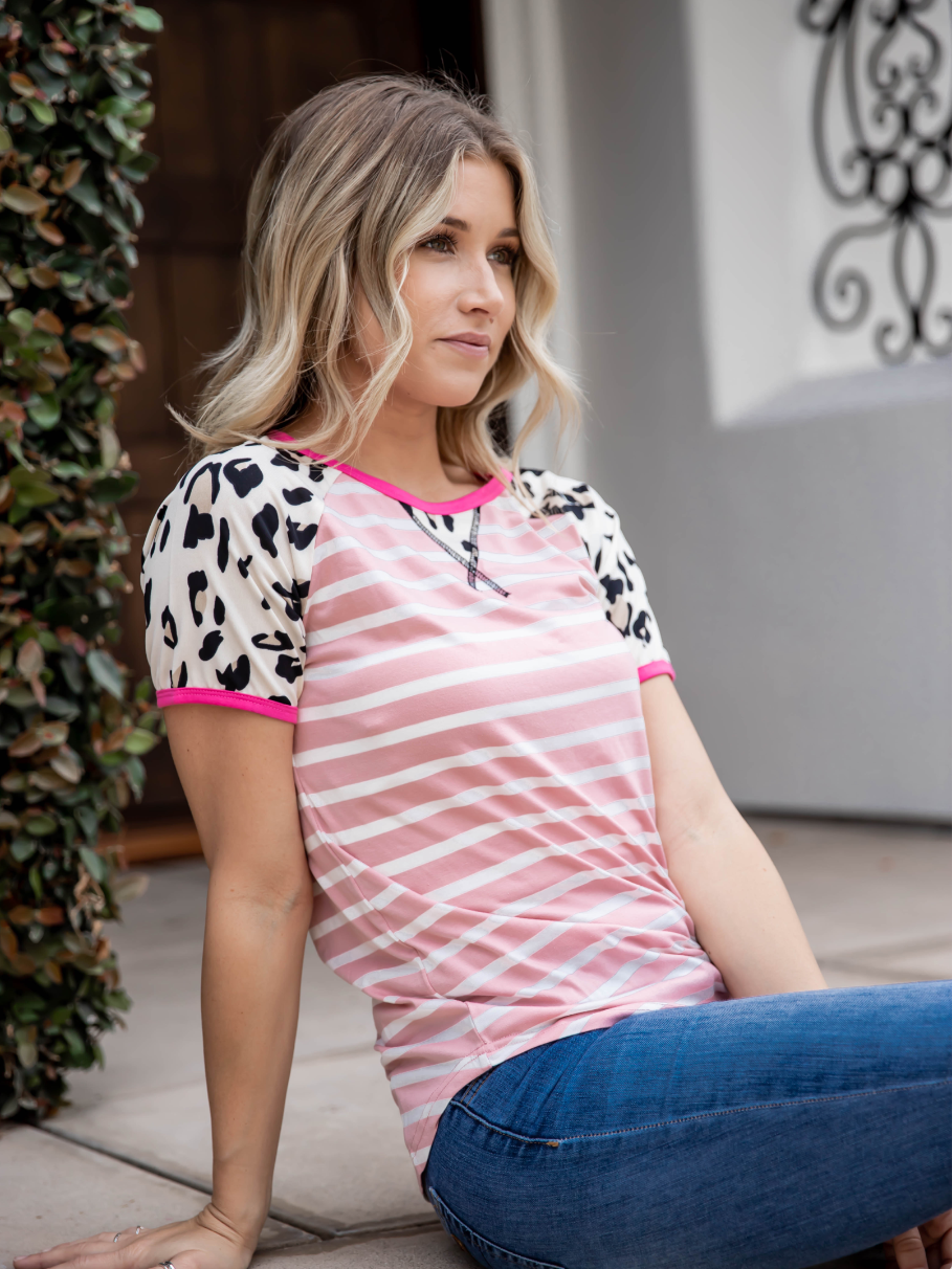 Kandi Stripe Raglan - Pink