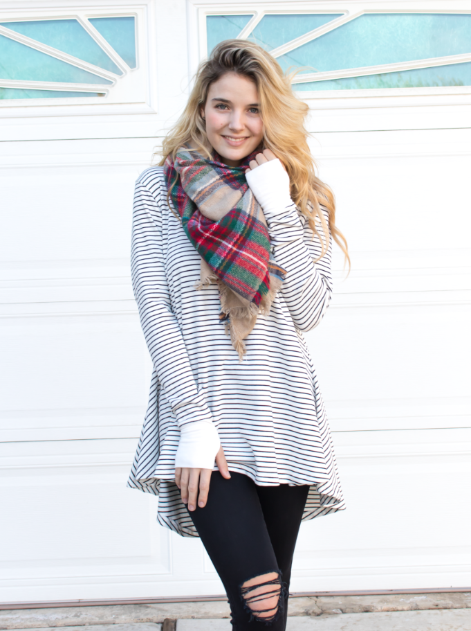 Thumb Hole Stripe Tunic - Tickled Teal LLC