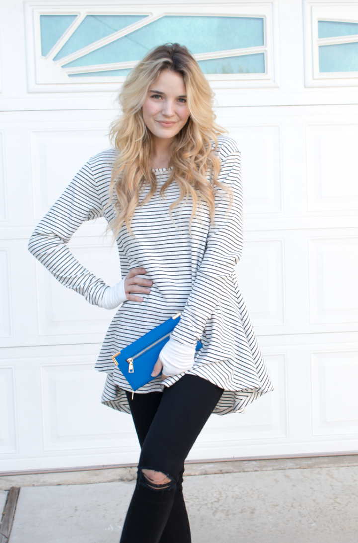 Thumb Hole Stripe Tunic - Tickled Teal LLC