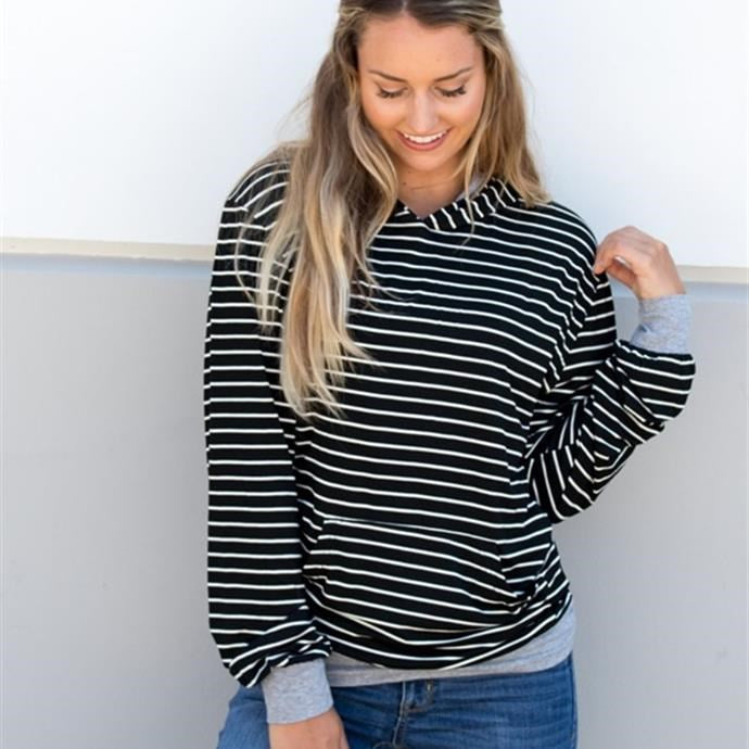 Skinny Stripe Hoodie - Black - Tickled Teal LLC