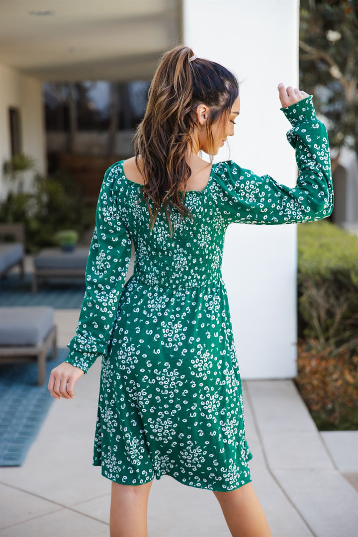 Smocked Square Neck Long Sleeve Triana Dress
