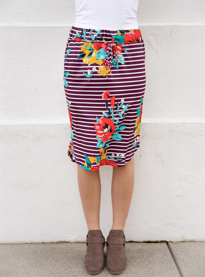 Large Floral & Stripe Jordan Weekend Skirt